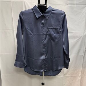 Womens MED satin blue/grey blouse